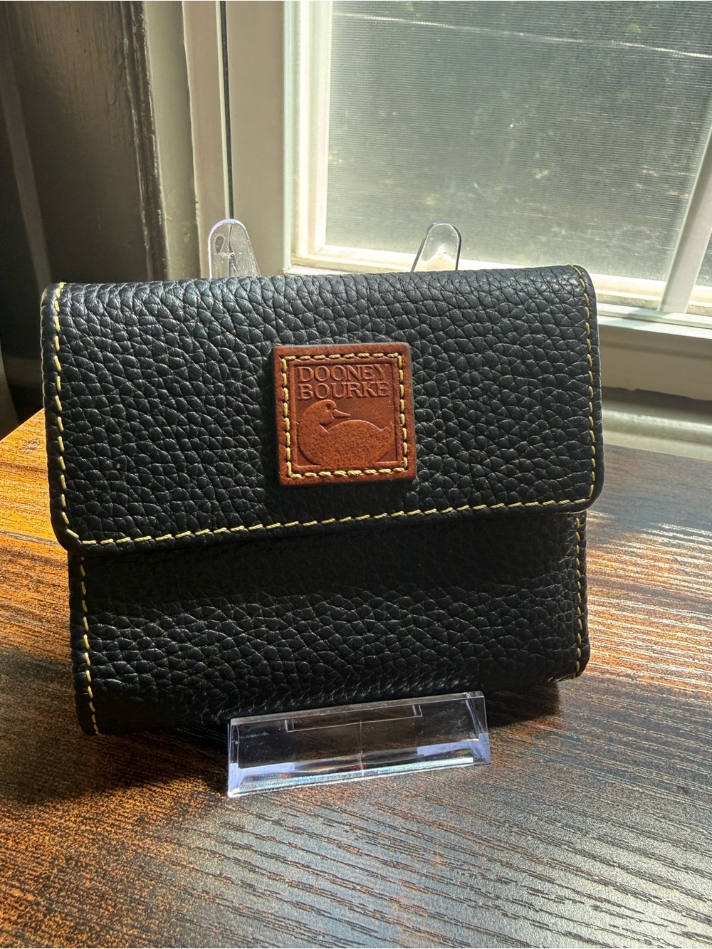 Dooney & Bourke Pebble Leather Wallet in Black with Brown Logo